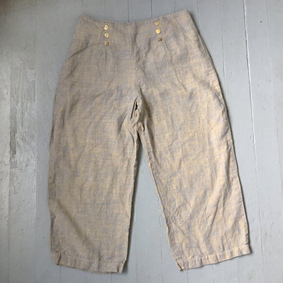 B Hadikusumo Blue & Tan Mélange Linen Ankle Wide Leg Pants L - Picture 2 of 8